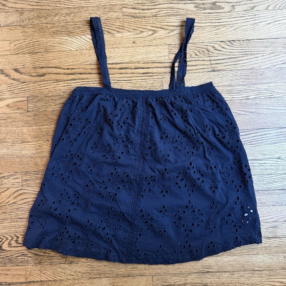 Urban Outfitters Navy Blue Eloise Eyelet Lace Swing Tank XS Cotton Boxy Babydoll